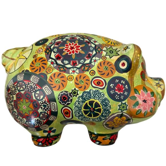 Vintage 1960s Mexican Piggy Bank Handpainted Boho Decor Ceramic Large Pig - Picture 2 of 11